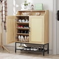 thumbnail image 1 of Flycity Rattan Shoe Cabinet, 7-Tier Shoe Rack with Adjustable Shelves, Shoe Storage Organizer with Anti-Tip Fitting for Entryway Hallway, Beige, 1 of 10