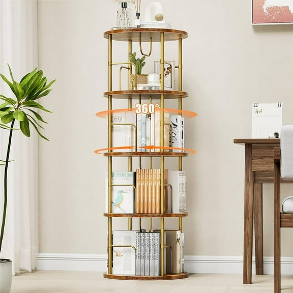 Flycity Rotating Bookshelf,3 Tier -5 Tier Spinning Bookshelf Tower,360° Display Unique Round Bookcase,Floor Standing Corner Revolving Bookshelf Storage Organizer for Home Study Office Furniture