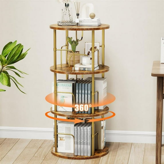 Flycity Rotating Bookshelf,3 Tier -5 Tier Spinning Bookshelf Tower,360° Display Unique Round Bookcase,Floor Standing Corner Revolving Bookshelf Storage Organizer for Home Study Office Furniture