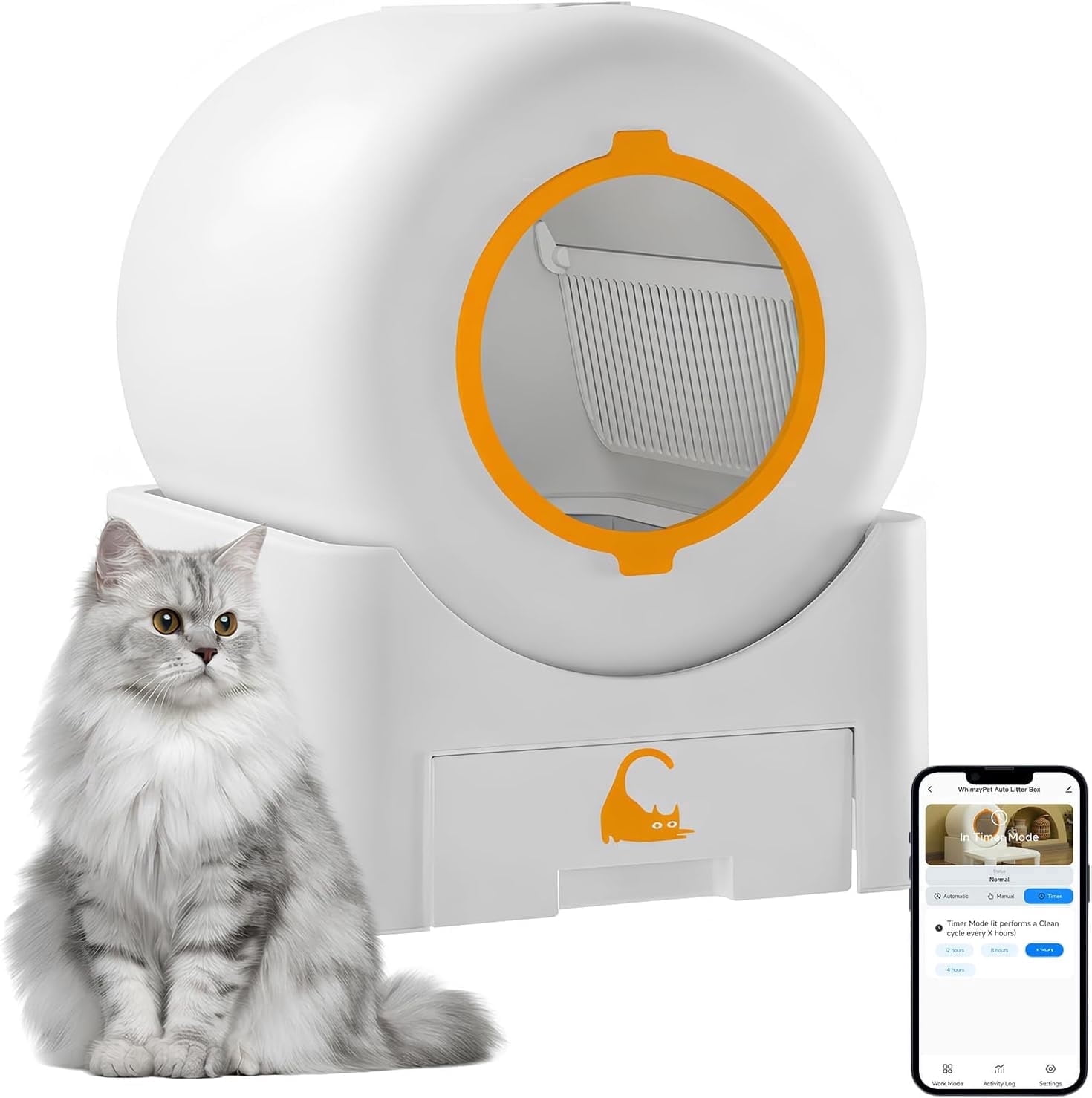 Flycity Self Cleaning Litter Box, Automatic Litter Box with App Control for Multiple Cats, Safety Sensors, Low Noise, White
