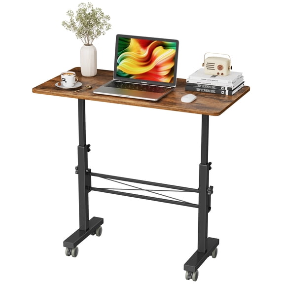 Flycity Standing Desk Adjustable Height, Mobile Stand Up Desks with Wheels, Small Laptop Desks, Portable Computer Rolling Desk for Home Office and Pad Treadmill, Height 26"-37.8", 15.7"D x 31.5"W