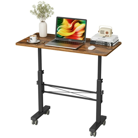 Flycity Standing Desk Adjustable Height, Mobile Stand Up Desks with Wheels, Small Laptop Desks, Portable Computer Rolling Desk for Home Office and Pad Treadmill, Height 26"-37.8", 15.7"D x 31.5"W