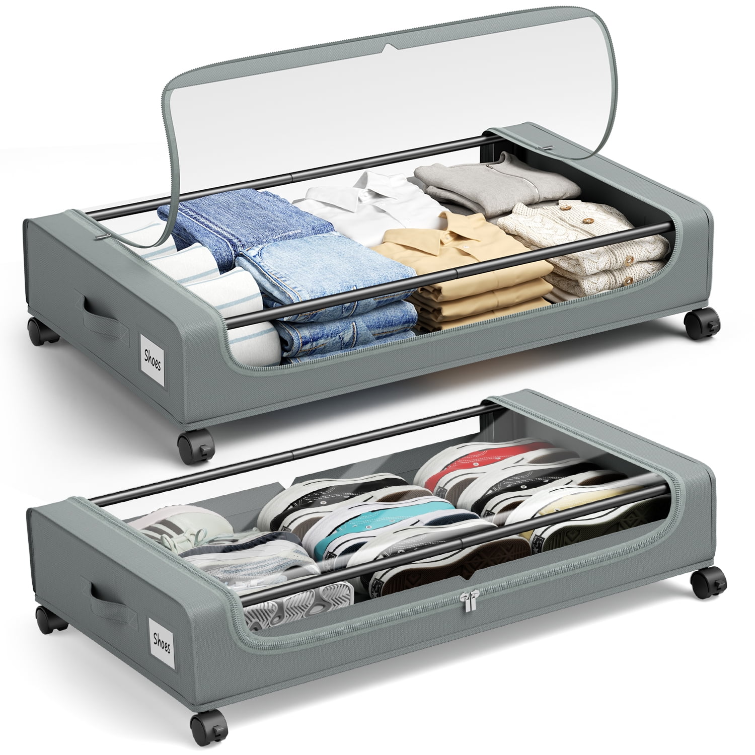Flycity Under Bed Storage with Wheels, 2 Pack Underbed Storage Containers with Lids - Rolling Drawers & Bins for Bedroom Clothes Shoes Blankets, Grey - Walmart.com