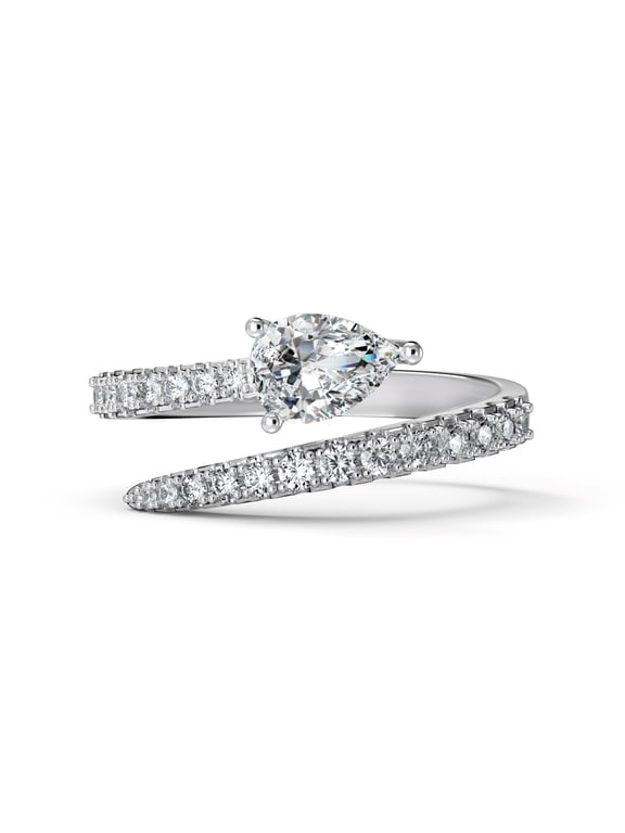 0.5CT Pear Cut 5A Zirconia 925 Sterling Silver 「Celestial Trails」 Minimalist Open Bypass Eternity Ring for Women Her Silver Size 6