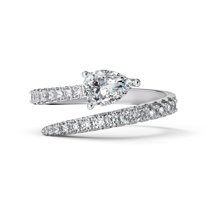 Flydeer 0.5CT Pear Cut 5A Zirconia 925 Sterling Silver 「Celestial Trails」 Minimalist Open Bypass Eternity Ring for Women Her Silver Size 7