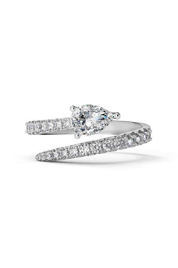 0.5CT Pear Cut 5A Zirconia 925 Sterling Silver 「Celestial Trails」 Minimalist Open Bypass Eternity Ring for Women Her Silver Size 7