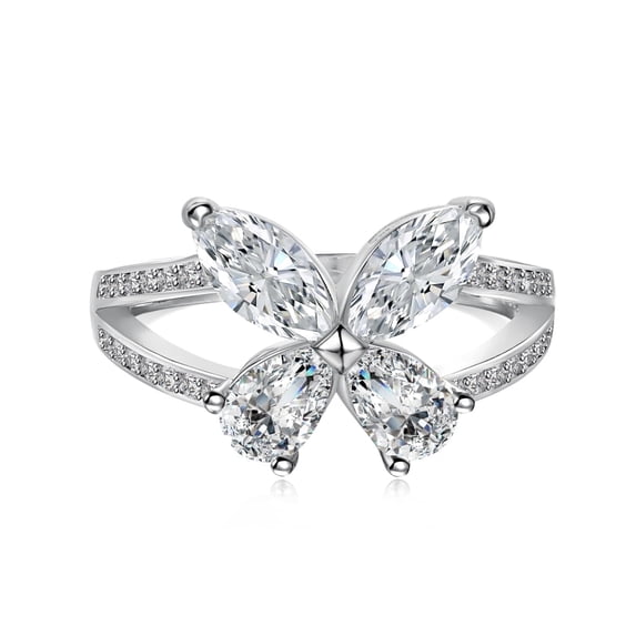 Flydeer 0.5CT Pear and Marquise-Cut 5A Zirconia with 925 Sterling Silver Butterfly Shaped Rings for Women Her Silver Size 6