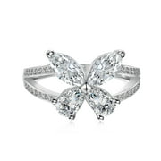 FLYDEER 0.5CT Pear and Marquise-Cut 5A Zirconia with 925 Sterling Silver Butterfly Shaped Rings for Women Her Silver Size 7