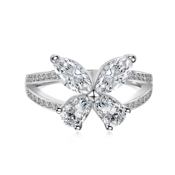 Flydeer 0.5CT Pear and Marquise-Cut 5A Zirconia with 925 Sterling Silver Butterfly Shaped Rings for Women Her Silver Size 7