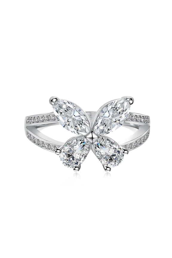 0.5CT Pear and Marquise-Cut 5A Zirconia with 925 Sterling Silver Butterfly Shaped Rings for Women Her Silver Size 7