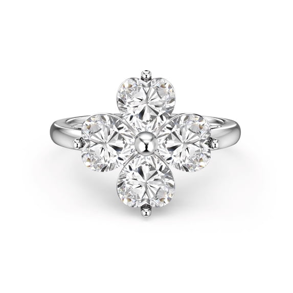 Flydeer 0.75ct Heart Cut Inlaid Four-Leaf Clover Cubic Zirconia Ring for Everyday Wear Minimalist Versatile Jewelry for Women Her Size 6