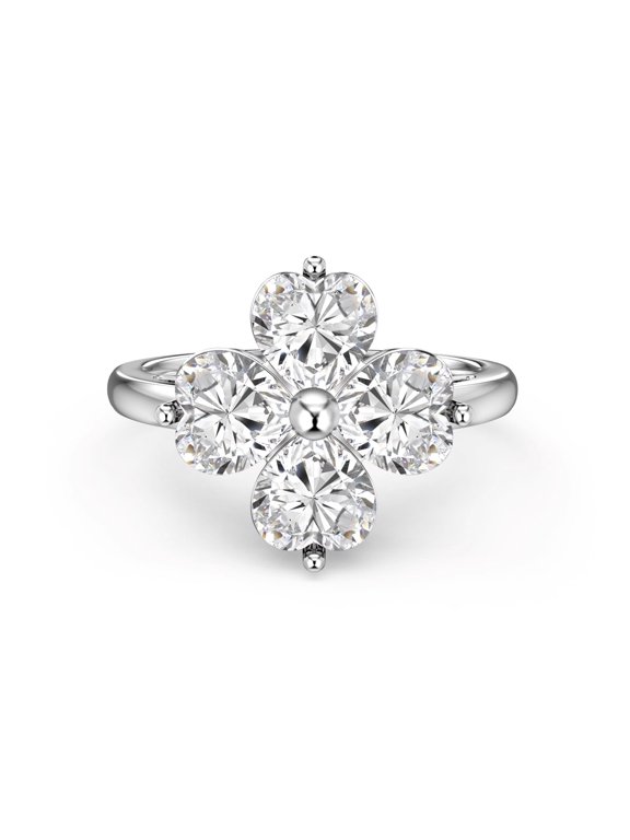 0.75ct Heart Cut Inlaid Four-Leaf Clover Cubic Zirconia Ring for Everyday Wear Minimalist Versatile Jewelry for Women Her Size 9