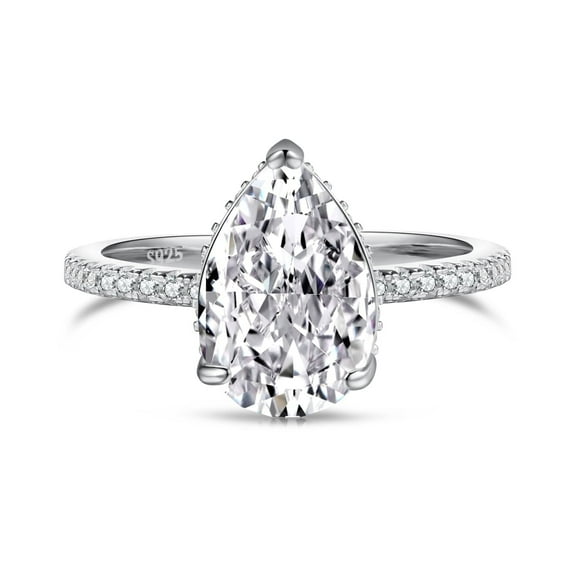 Flydeer 2.75CT Pear Cut 8A Zirconia 925 Sterling Silver 18K Silver-Plated Engagement Rings for Her Stunning Teardrop Wedding Bands for Women White Size 8