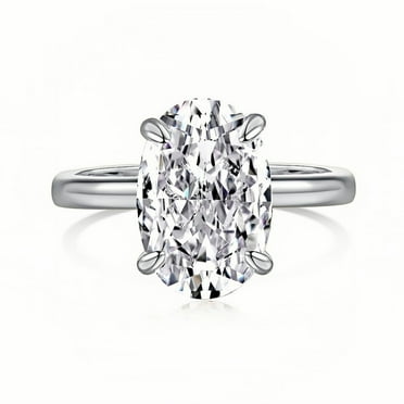 Flydeer 3.5CT Oval Cut 925 Silver Solitaire 8A Zirconia 18K Silver-Plated Engagement Rings for Women, Classic Promise Ring for Her Silver Size 7
