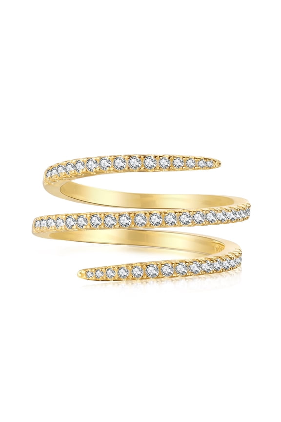 925 Silver Wrapped Three Rows Shiny Full 5A Zirconia 18K Gold-Plated Engagement Rings Wedding Band for Women Her Gold Size 8