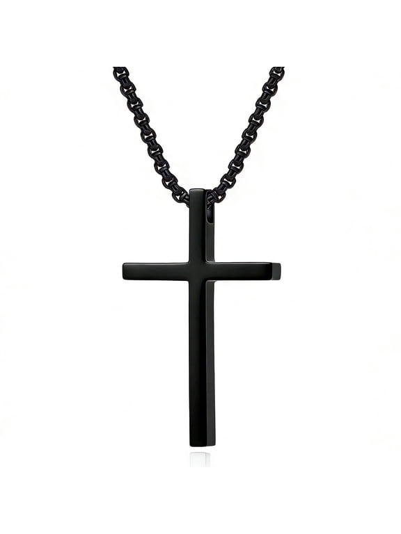 Cross Necklace for Men Titanium Steel Minimalist Black Cross Pendant Necklace for Men