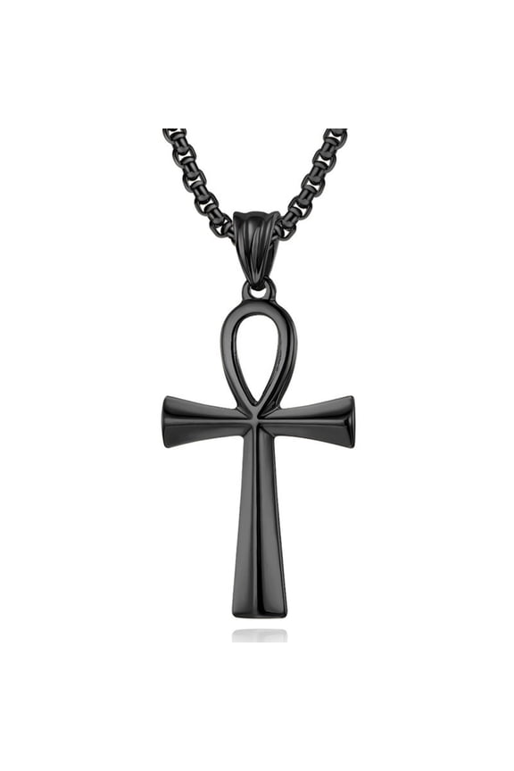 Cross Necklace for Men Titanium Steel Black Cross Pendant Necklace for Womens Mens Ankh Goth Necklace Gothic Christian
