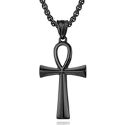 Flydeer Cross Necklace for Men Titanium Steel Black Cross Pendant Necklace for Womens Mens Ankh Goth Necklace Gothic Christian