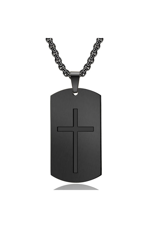 Cross Necklace for Men Titanium Steel Black Men's Bible Verse Cross Dog Tag Pendant Necklace Inspirational Necklace