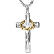 Flydeer Cross Necklace for Men Titanium Steel Crown of Thorns Cross Pendant Necklaces Christ Crucifix Gifts for Mens Womens