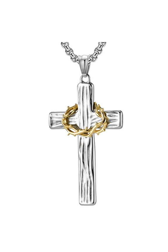 Cross Necklace for Men Titanium Steel Crown of Thorns Cross Pendant Necklaces Christ Crucifix Gifts for Mens Womens