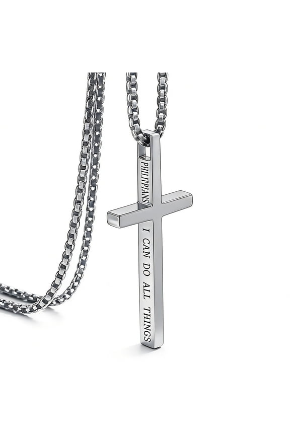 Cross Necklace for Men Titanium Steel Inspirational Bible Verse Cross Christian Stainless Steel Necklaces for Men