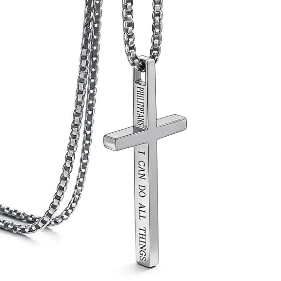 Flydeer Cross Necklace for Men Titanium Steel Inspirational Faith Bible Verse Cross Christian Stainless Steel Necklaces for Men