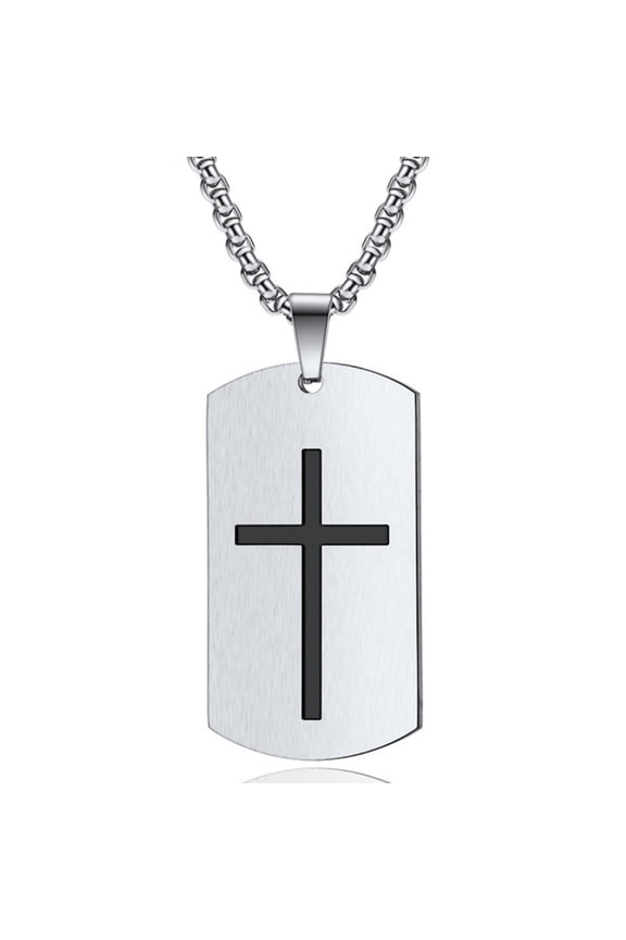 Cross Necklace for Men Titanium Steel Men's Bible Verse Cross Dog Tag Pendant Necklace Inspirational Necklace