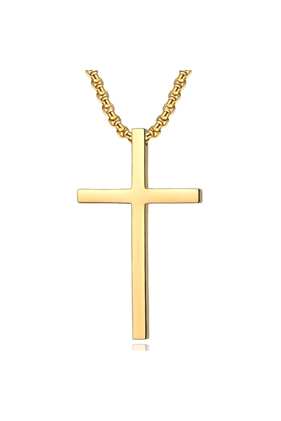 Cross Necklace for Men Titanium Steel Yellow Cross Pendant Necklace for Men