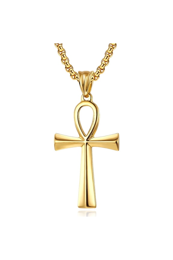 Cross Necklace for Men Titanium Steel Yellow Cross Pendant Necklace for Womens Mens Ankh Goth Necklace Gothic Christian