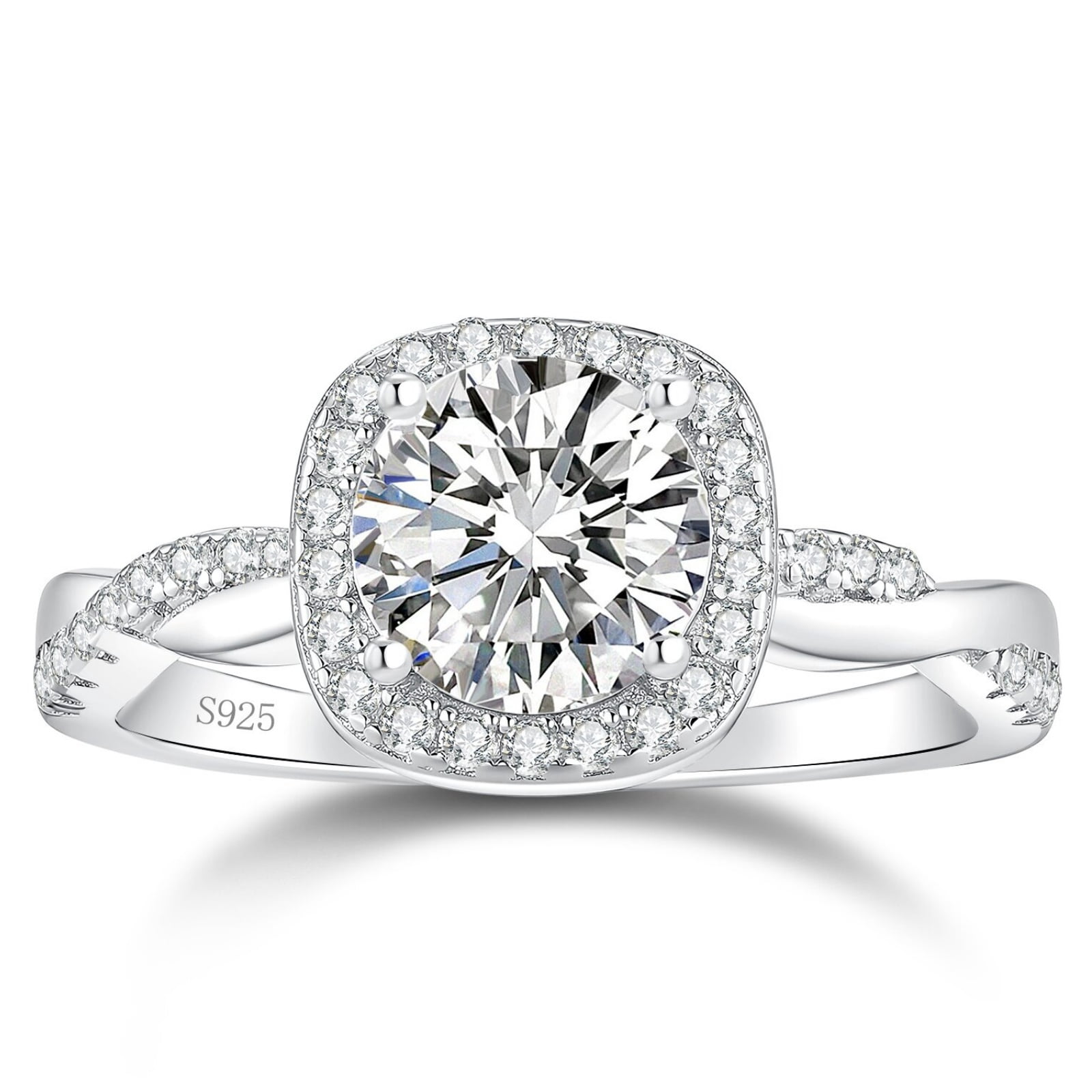 Flydeer Engagement Rings for Woman Round Cut 925 Sterling Silver Halo Wedding Promise Ring Twisted Pavé Band Size 5