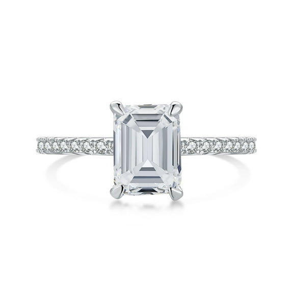 Flydeer Engagement Rings for Women 925 Sterling Silver Emerald Cut Wedding Rings 2CT 5A CZ Anniversary Size 7