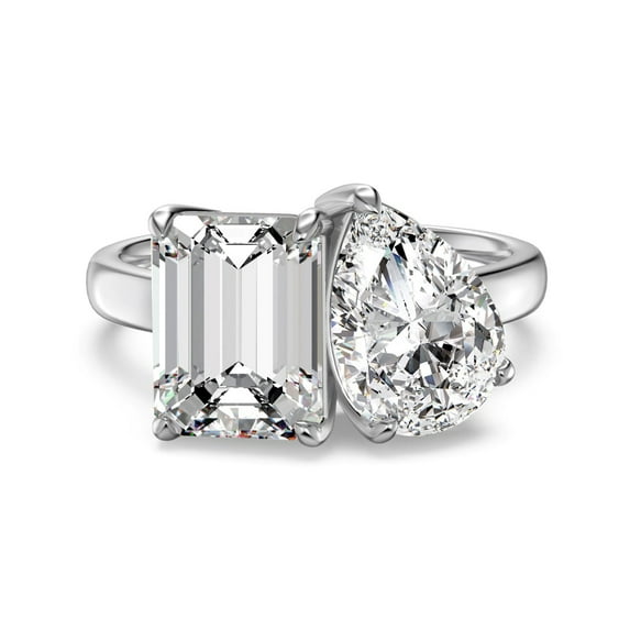 Flydeer Engagement Rings for Women 925 Sterling Silver Toi Et Moi Emerald & Pear Cut Wedding Ring 5A CZ Two Stone Ring for Her Size 9