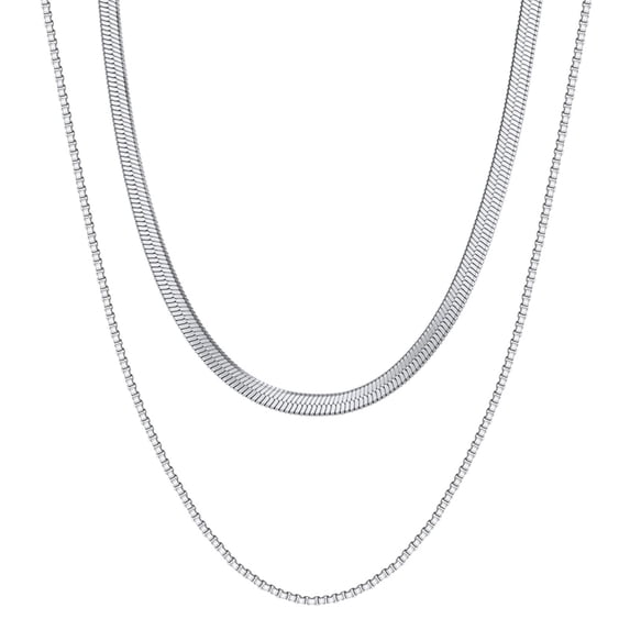 Flydeer Necklace for Women Herringbone Snake Chain Necklace Stainless Steel Anniversary Gift for Women