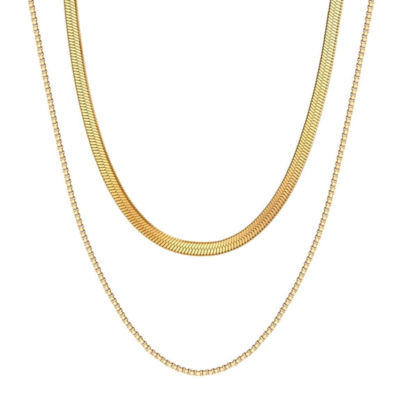 Flydeer Necklace for Women Herringbone Snake Chain Necklace Stainless Steel Yellow Anniversary Gift for Women