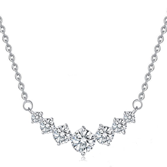 Flydeer Necklaces for Women 925 Sterling Silver 7 Stone Curved Smile Necklace 1.7CT 5A CZ Pendant Necklace Jewelry Gifts for Women