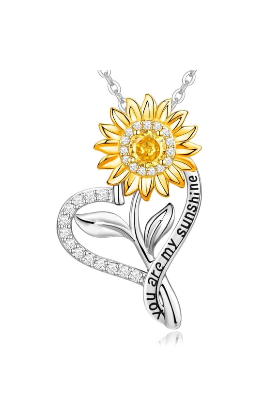 Necklaces for Women 925 Sterling Silver Sunflower Heart Pendant Necklace 5A CZ Anniversary Jewelry Gifts for Women