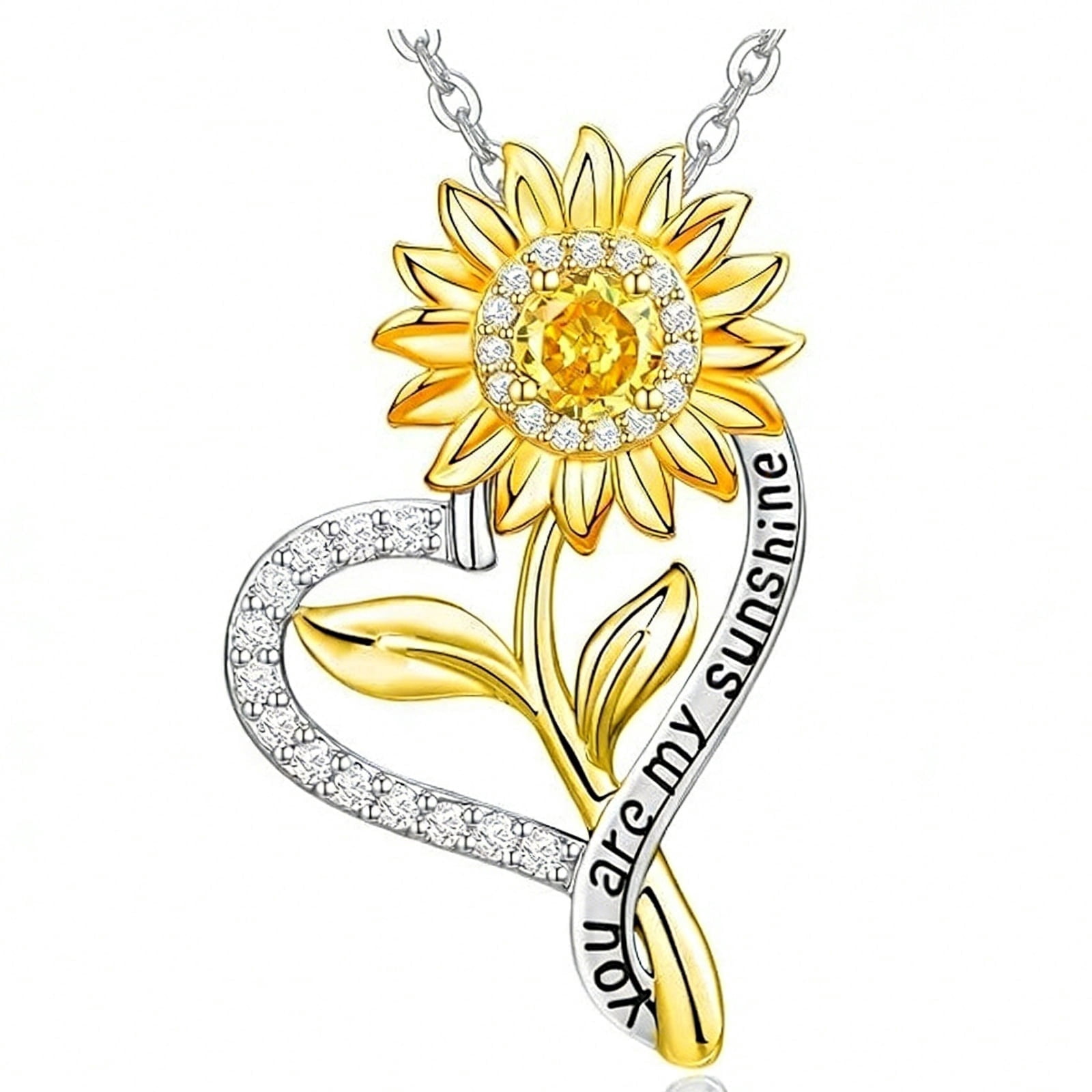 Flydeer Necklaces for Women 925 Sterling Silver Sunflower Heart Pendant Necklace Yellow 5A CZ Anniversary Jewelry Gifts for Women