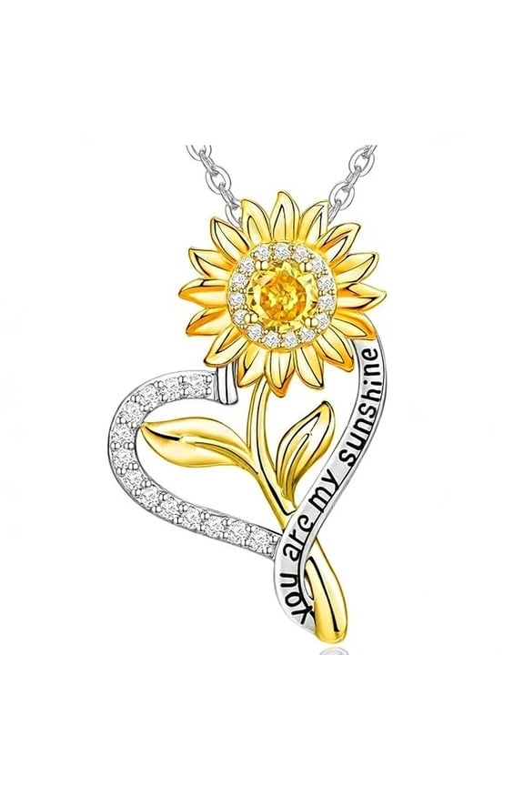 Necklaces for Women 925 Sterling Silver Sunflower Heart Pendant Necklace Yellow 5A CZ Anniversary Jewelry Gifts for Women