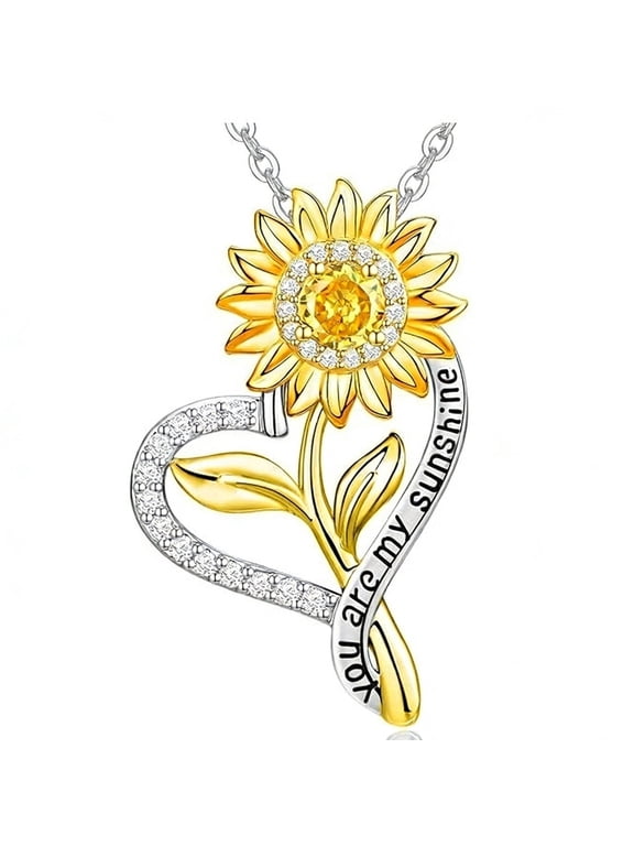 Necklaces for Women 925 Sterling Silver Sunflower Heart Pendant Necklace Yellow 5A CZ Anniversary Jewelry Gifts for Women