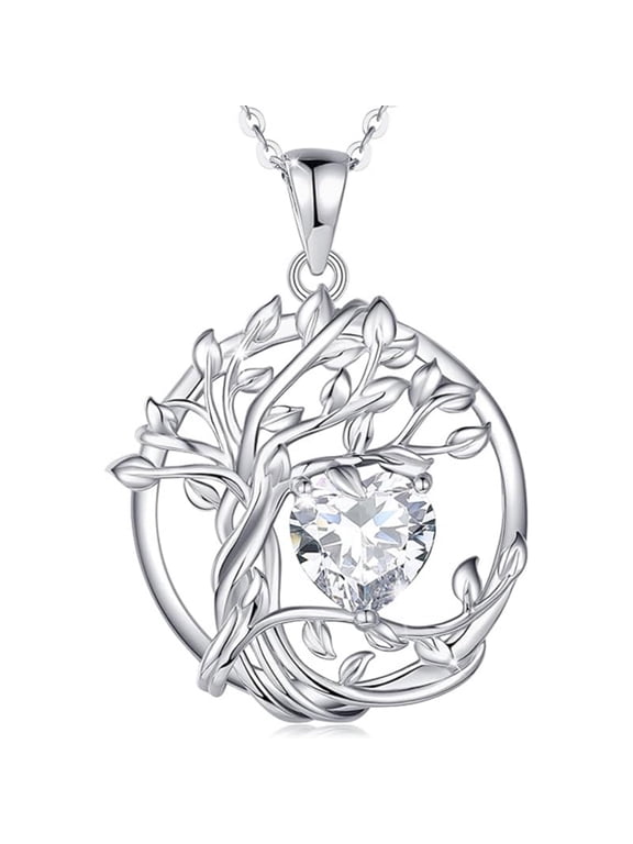 Necklaces for Women 925 Sterling Silver Tree of Life Heart Cut Dainty Pendant Necklace 5A CZ Anniversary Jewelry Gifts for Women