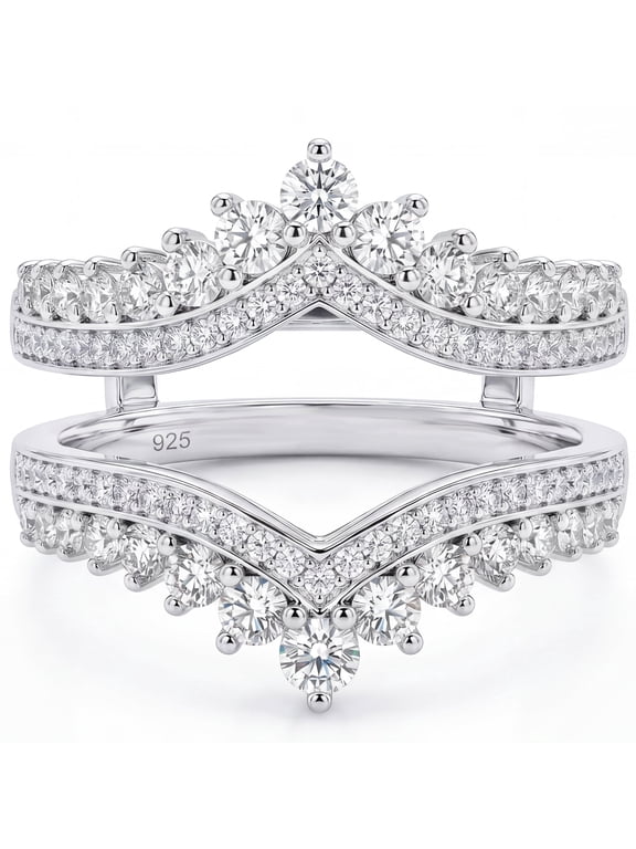 Ring Enhancers for Engagement Rings 925 Sterling Silver Crown Curved Wedding Bands Jewelry Gift for Her Size 7