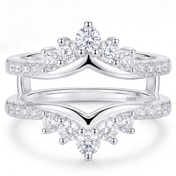 Flydeer Ring Enhancers for Engagement Rings Guard Crown Curved Stacking Wedding Bands 925 Sterling Silver Jewelry Gift for Her Size 7