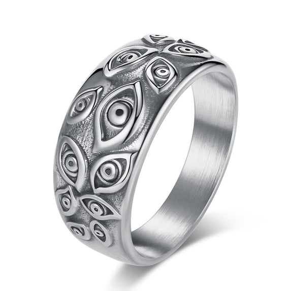 Flydeer Rings for Men Titanium Steel Eye of God 10mm Men Rings All Seeing Eye Rings Vintage Jewelry Size 11