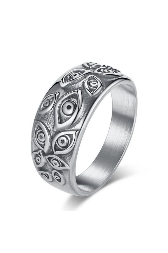 Rings for Men Titanium Steel Eye of God 10mm Men Rings All Seeing Eye Rings Vintage Jewelry Size 9