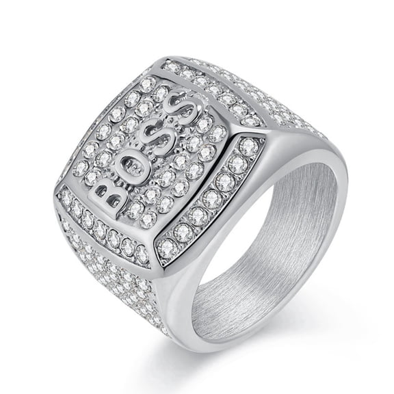Flydeer Rings for Men Titanium Steel Hip Hop Iced Out Rings Men Rings Big Boss Rings Size 11