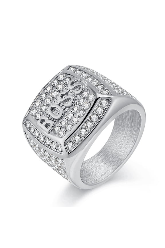 Rings for Men Titanium Steel Hip Hop Iced Out Rings Men Rings Big Boss Rings Size 11
