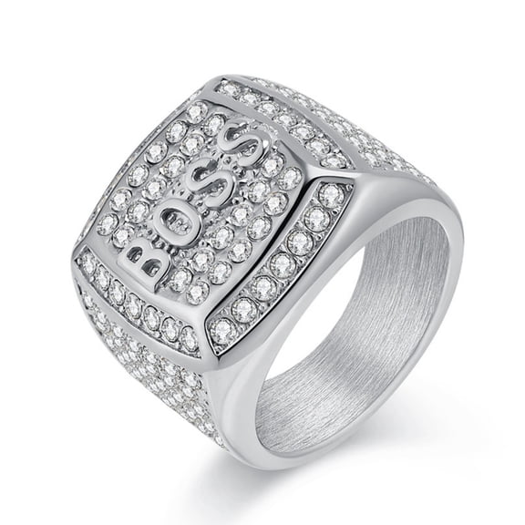 Flydeer Rings for Men Titanium Steel Hip Hop Iced Out Rings Men Rings Big Boss Rings Size 9