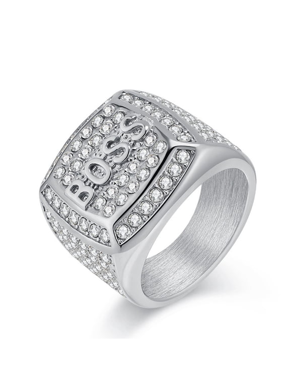 Rings for Men Titanium Steel Hip Hop Iced Out Rings Men Rings Big Boss Rings Size 9