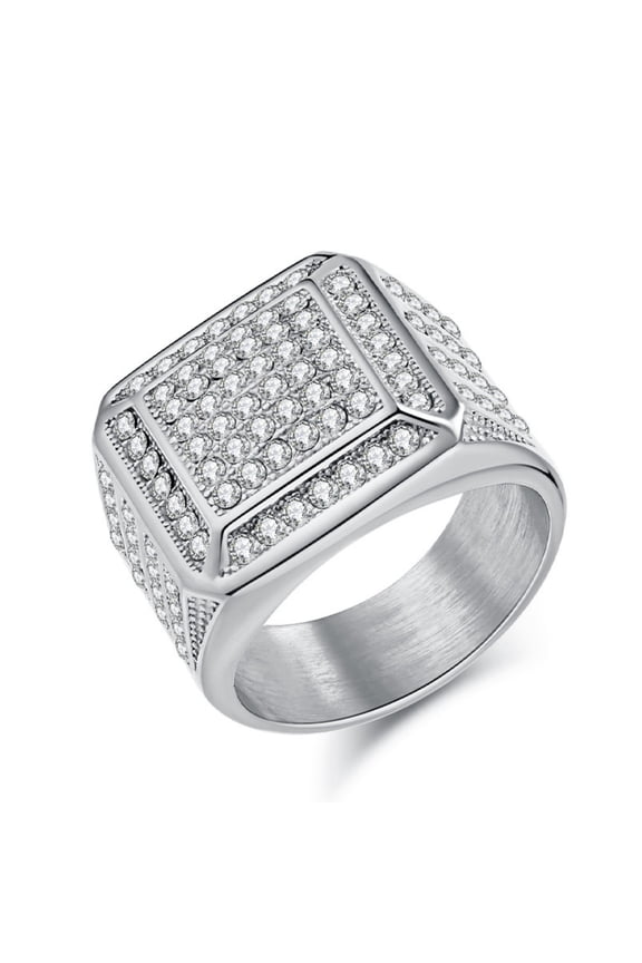 Rings for Men Titanium Steel Hip Hop Iced Out Rings Square Men Rings Punk Ring Club ring Size 10